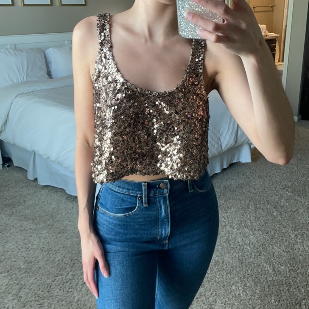 Asymmetrical Sequin Crop